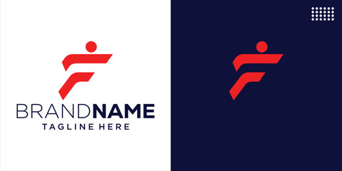 Creative Letter F Logo with Abstract Running Person Shape, Design Inspiration, Illustration, Vector