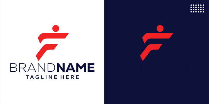 Creative Letter F Logo with Abstract Running Person Shape, Design Inspiration, Illustration, Vector