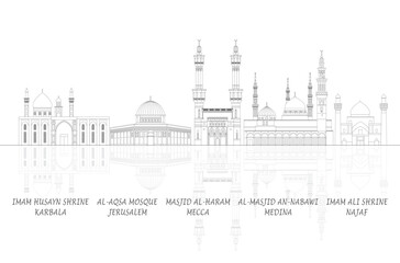 Fototapeta premium Outline Skyline Panorama of the Most Famous Mosques - vector illustration
