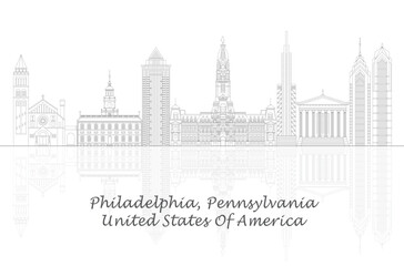 Fototapeta premium Outline Skyline panorama of Philadelphia, Pennsylvania, United States - vector illustration