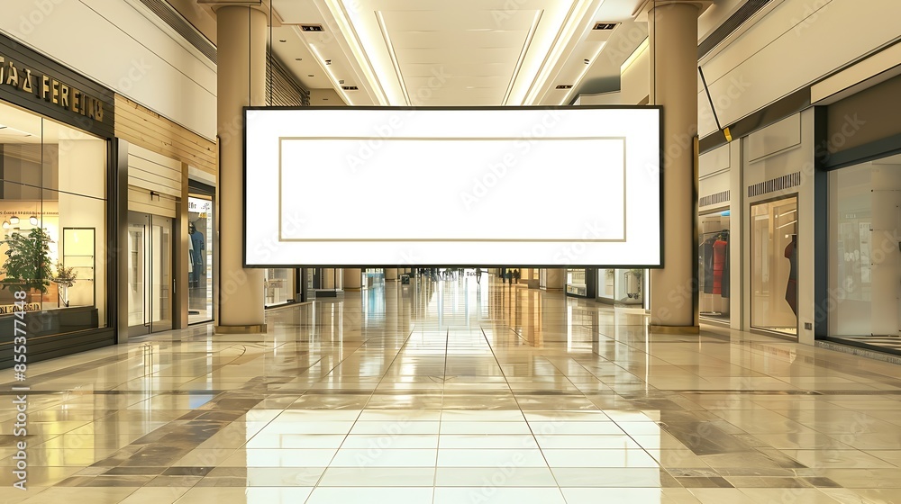 Poster mockup of a blank billboard store front sign in a shopping mall perfect for showcasing your logo and