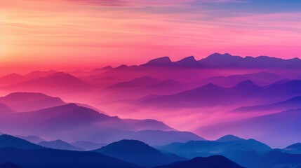 Fototapeta premium Stunning sunset view over mountain ranges with a gradient of pink, purple, and blue hues, creating a serene landscape.