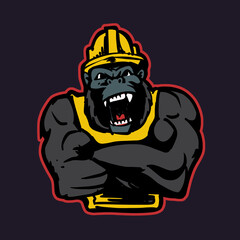 Gorilla Constructor Cartoon Mascot in Vector