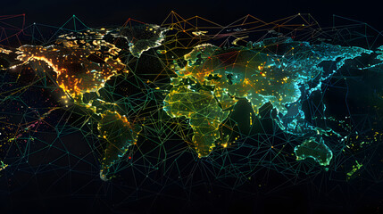 world map with technology effect