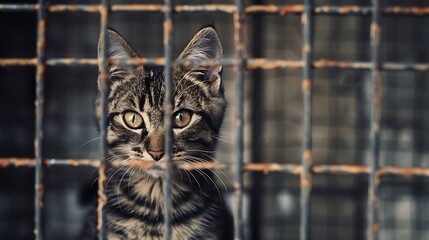 Cat in a cage at an animal shelter : Generative AI