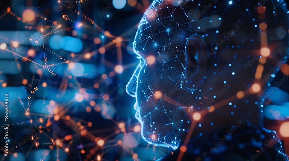 Poster Big data analytics with AI technology Data analyst analyzing and visualizing complex information network with artificial intelligence Machine learning algorithm for business analytics  : Generative AI