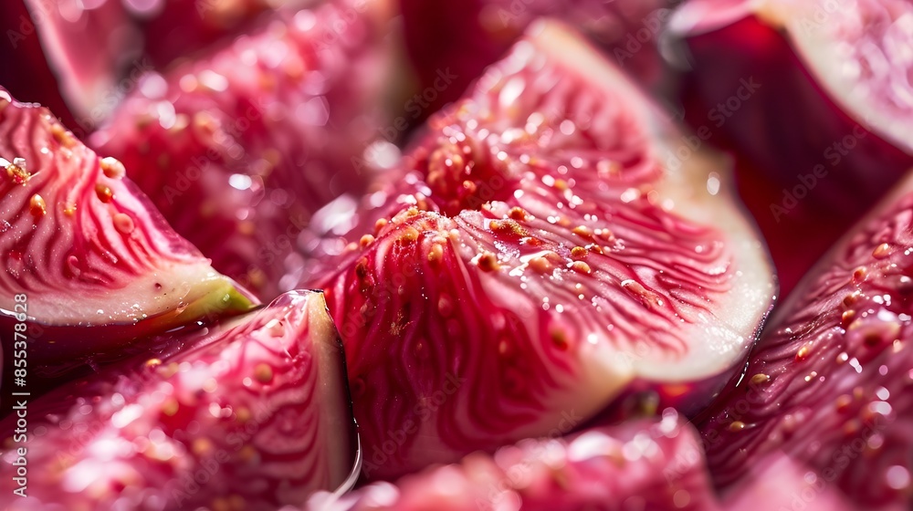 Poster sliced fresh figs closeup macro photo : generative ai