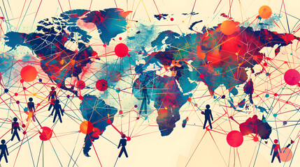 Naklejka premium world map with technology effect