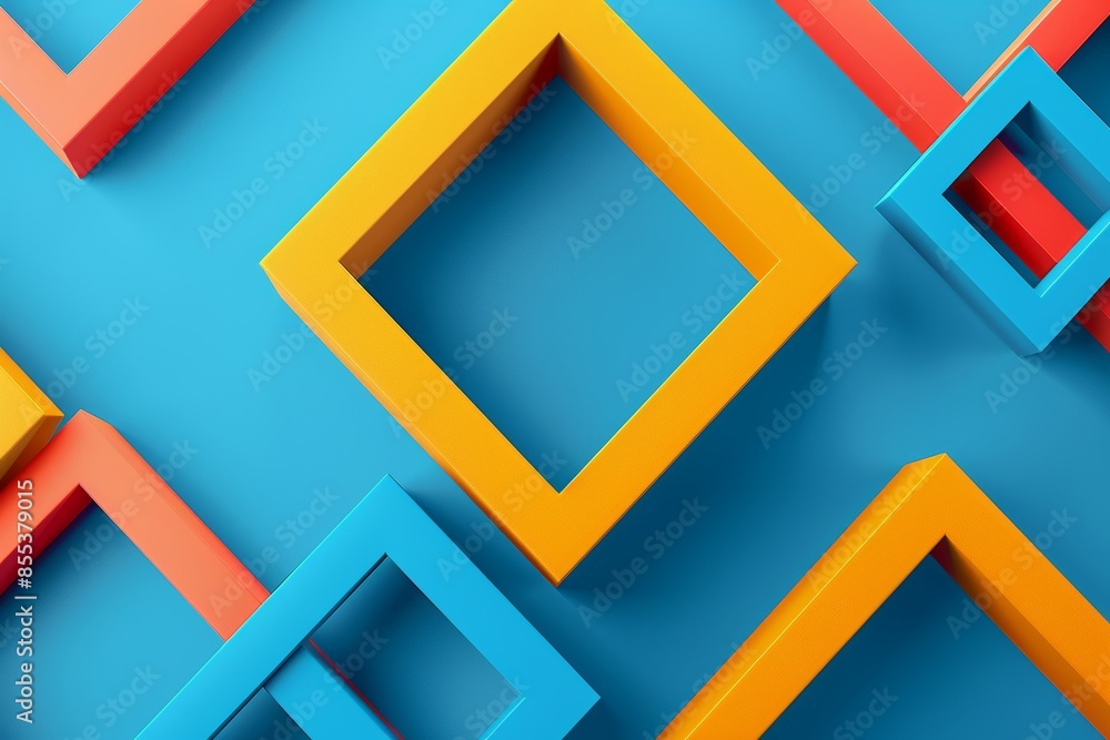 Poster interlocking vibrant neon geometric shapes creating a dynamic and futuristic background