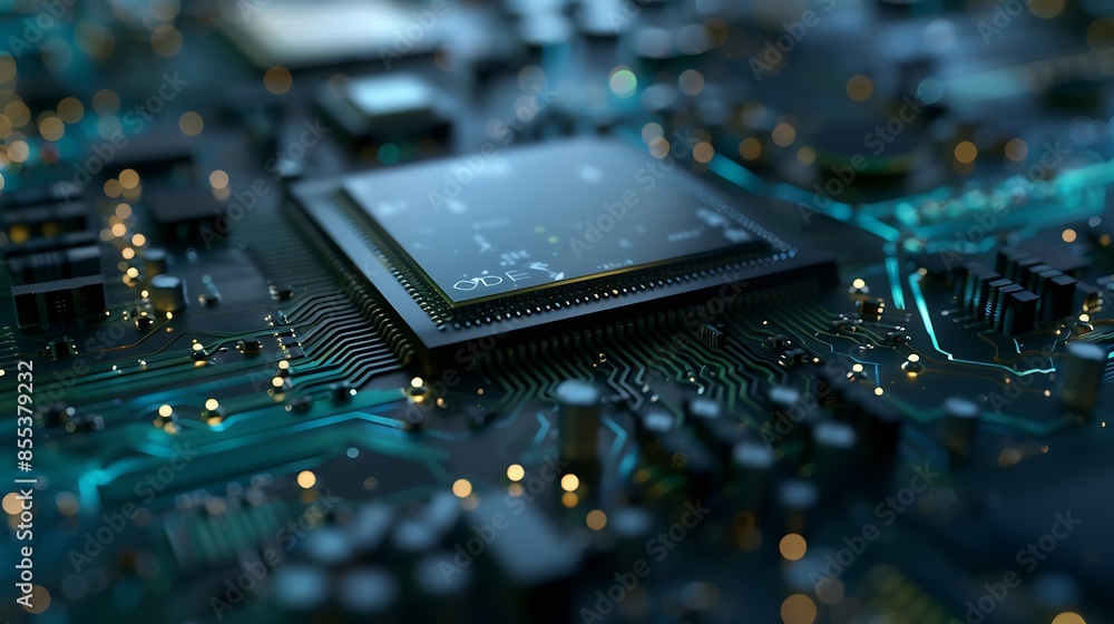 Leinwandbilder a high technology ai supercomputer close up transisitor on the pcb board : generative ai