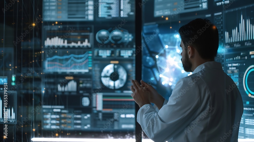 Poster Data analytics and insights powered by big data and artificial intelligence technologies Data scientist working with complex information analysed by AI for business analytics dashboard : Generative AI