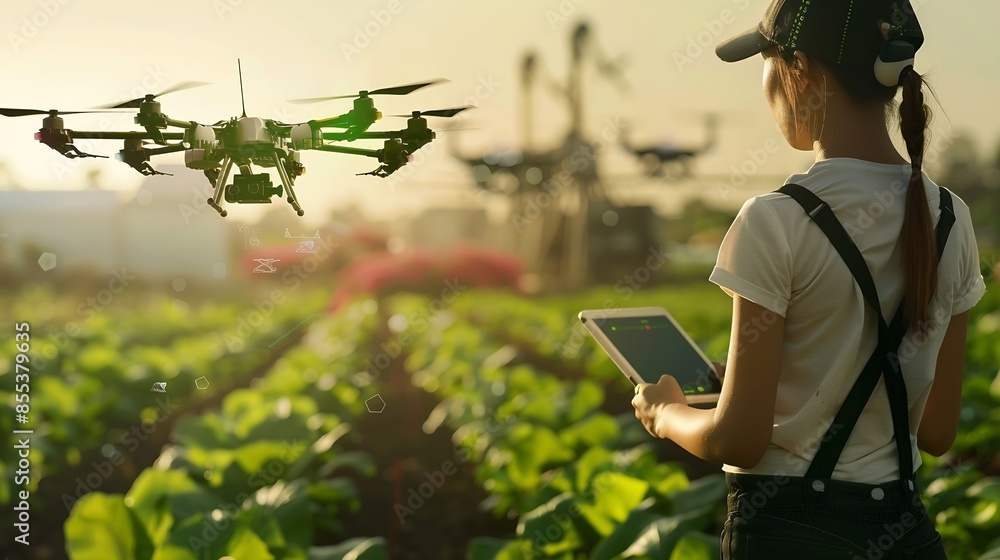 Fototapete agriculture and modern technology farmer using smart farming technologies using ai : generative ai