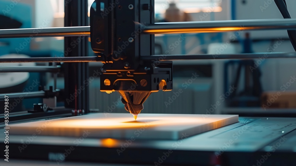 Fototapete a 3d printer masterfully brings to life a spare part of your order the process of printing a part on
