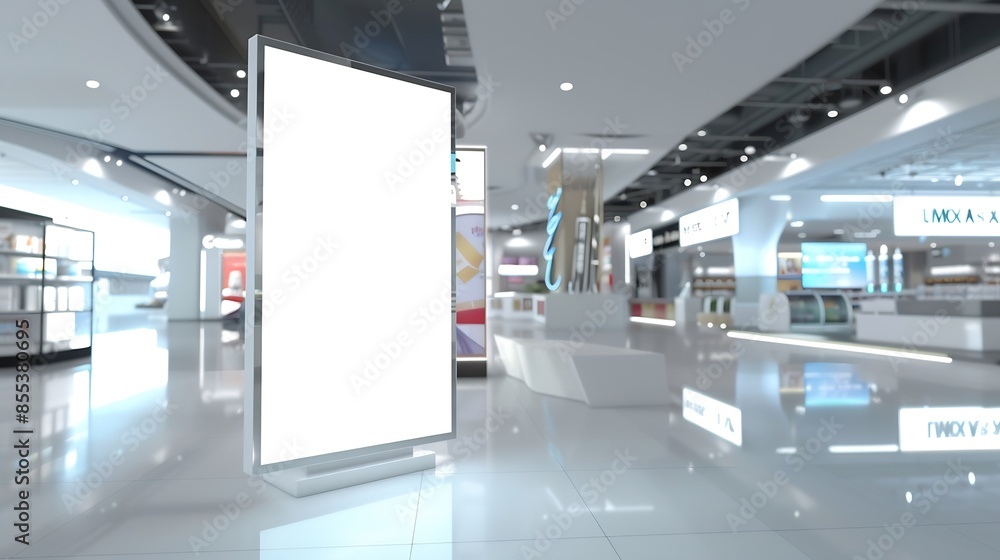 Aufkleber sign and billboard mockup at duty free shop in departure terminal to promote your business or organi