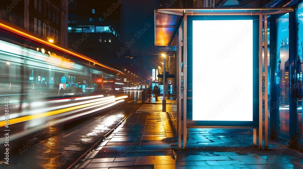 Aufkleber concept of digital marketing in the city advertising billboard with white empty canvas on bus shelte