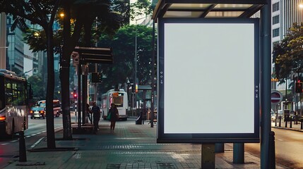 Digital Media blank advertising billboard in the bus stop  at avenue of Sao Paulo city Blank...