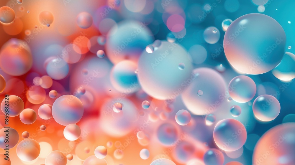 Poster soft and colorful bubbles floating in an abstract background, creating a whimsical and dreamy visual