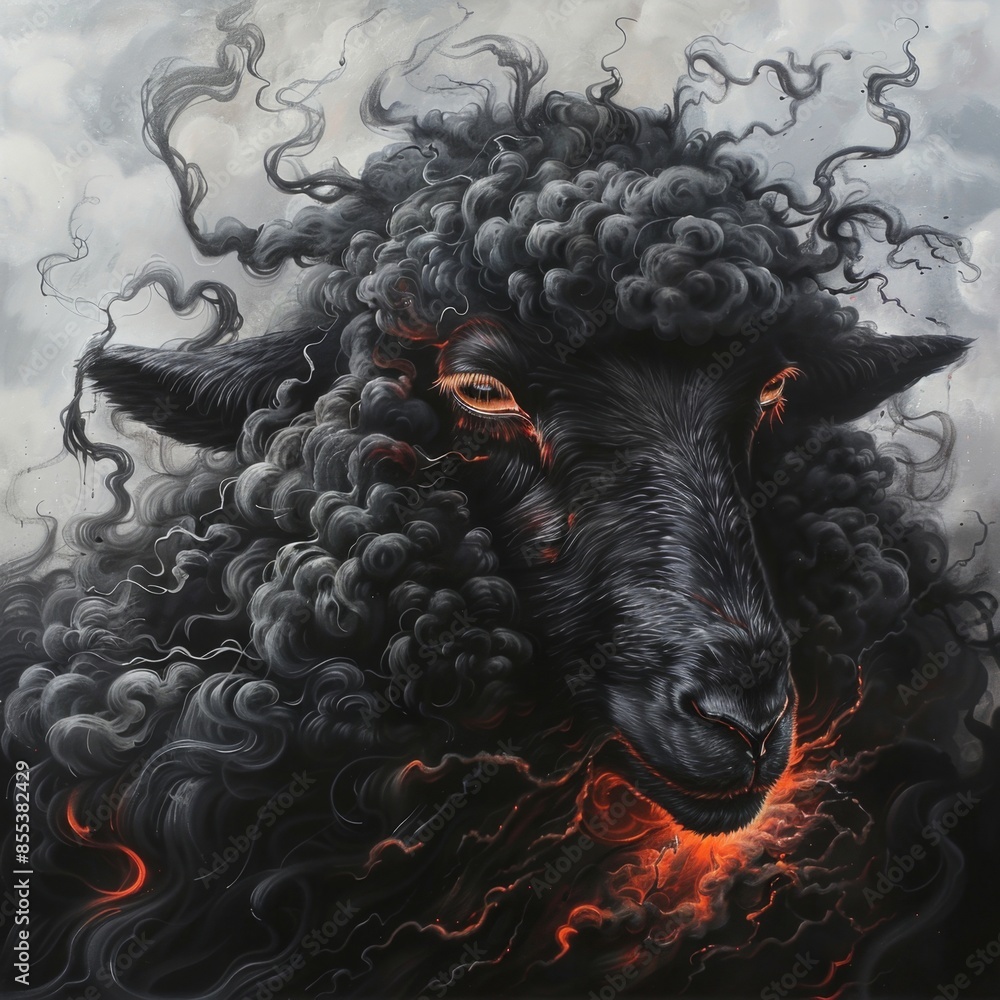 Poster a black sheep with a fiery eye and a black mane