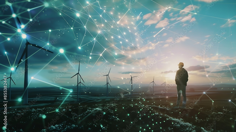 Aufkleber engineering man use ai artificial intelligence to analyze data clean energy technology and renewable
