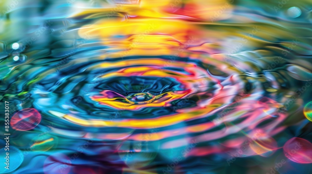 Poster vibrant water ripple with colorful light reflections, creating a mesmerizing and abstract visual eff