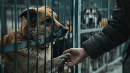 Dog at the shelter Animal shelter volunteer takes care of dogs Animal volunteer takes care of homeless animals : Generative AI