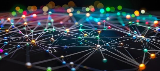 Abstract shape created by intertwining glowing lines of code on a dark background