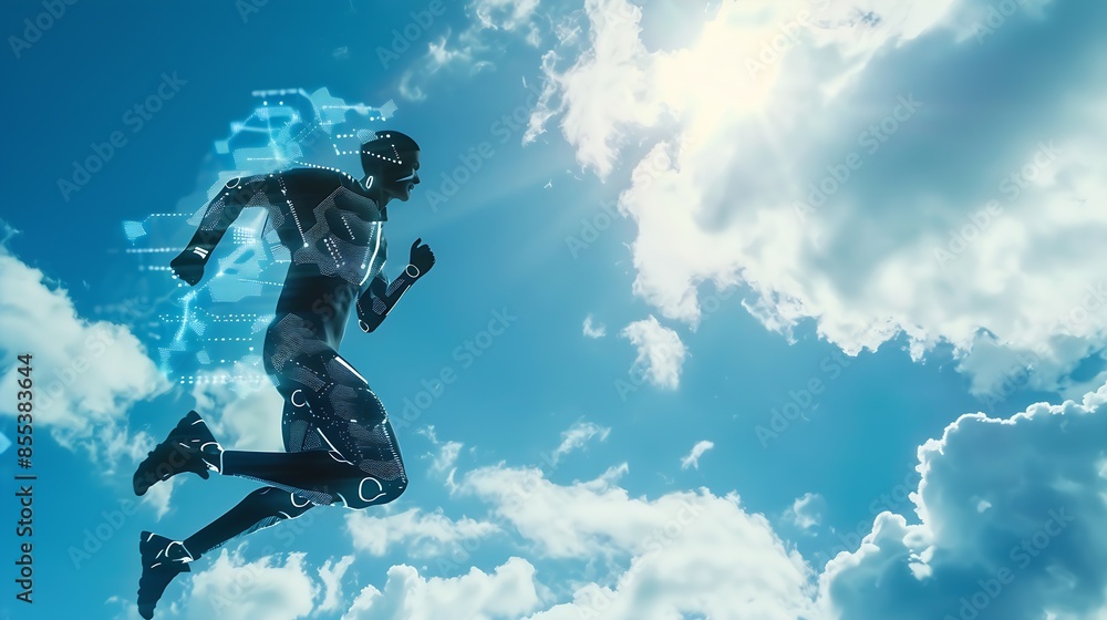 Fototapete using AI technology for developing running business on cloud computing person using Ai technology in his business by artificial intelligence smart robot AI Futuristic technology transf : Generative AI