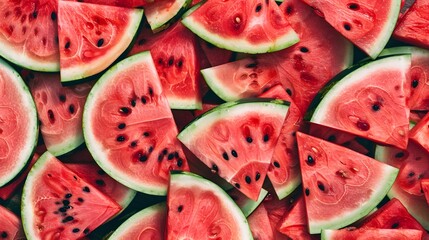 heap of watermelon slices as background. 