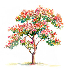 Obraz premium Rosewood Tree in Bloom Watercolor on White Background