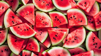 heap of watermelon slices as background. 