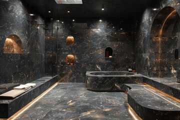 Naklejka premium Black and Marble Bathroom Corner