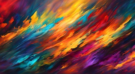 Obraz premium A colorful painting with a lot of different colors and brush strokes