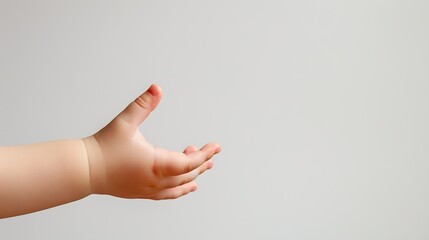 Close up of a child hand with gesture of catching against a white background : Generative AI