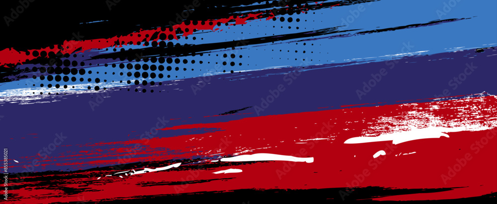 Poster halftone dots cirlce pattern. brush shape with red and blue color grunge texture background. dot pop
