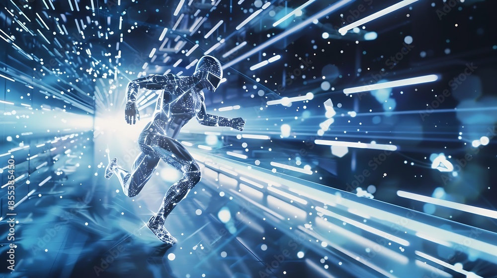 Fototapete using AI technology for developing running business on cloud computing person using Ai technology in his business by artificial intelligence smart robot AI Futuristic technology transf : Generative AI