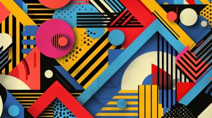 Abstract geometric patterns with bold and contrasting colors, creating a dynamic and eye-catching design suitable for modern art and decor.