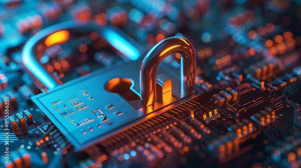 Poster technology login information security privacy business protection protect padlock password touching padlock hud to view cloud technology system that tech is protect your data and secur : Generative AI