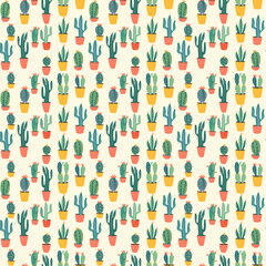 Cute cactus pattern with various potted cacti.