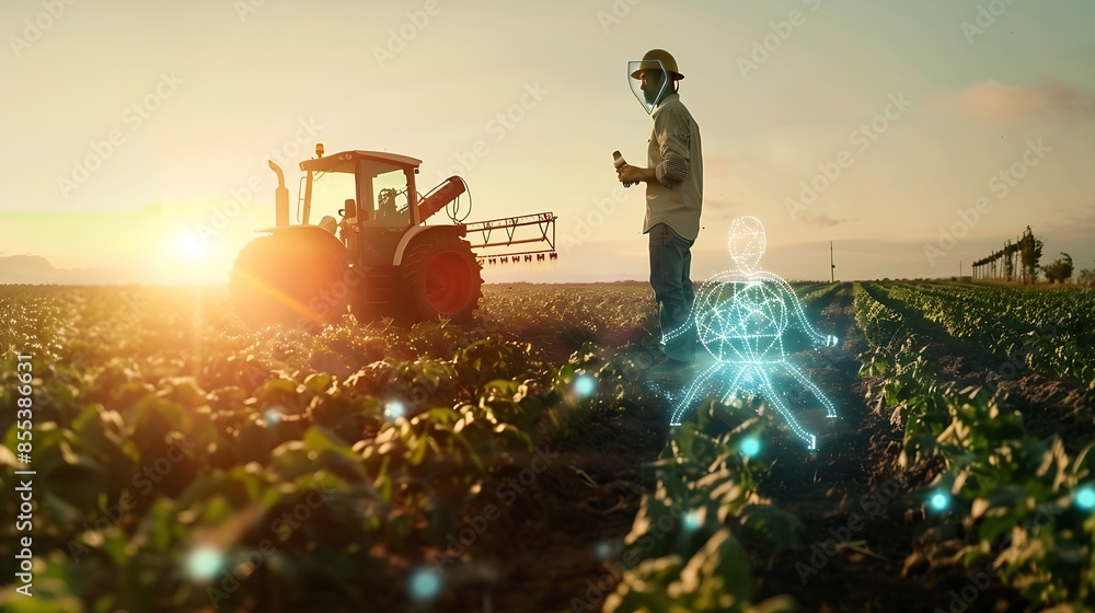 Fototapete agriculture and modern technology Farmer using smart farming technologies using AI : Generative AI