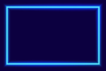 Blue neon rectangle on dark background, vector illustration.