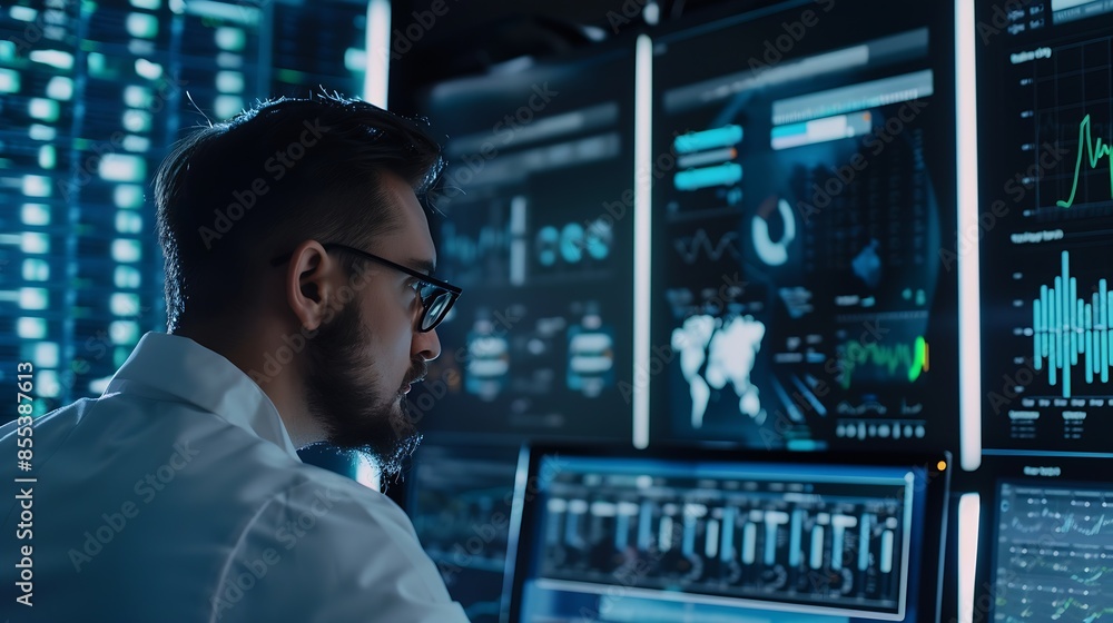 Poster Data analytics and insights powered by big data and artificial intelligence technologies Data scientist working with complex information analysed by AI for business analytics dashboard : Generative AI