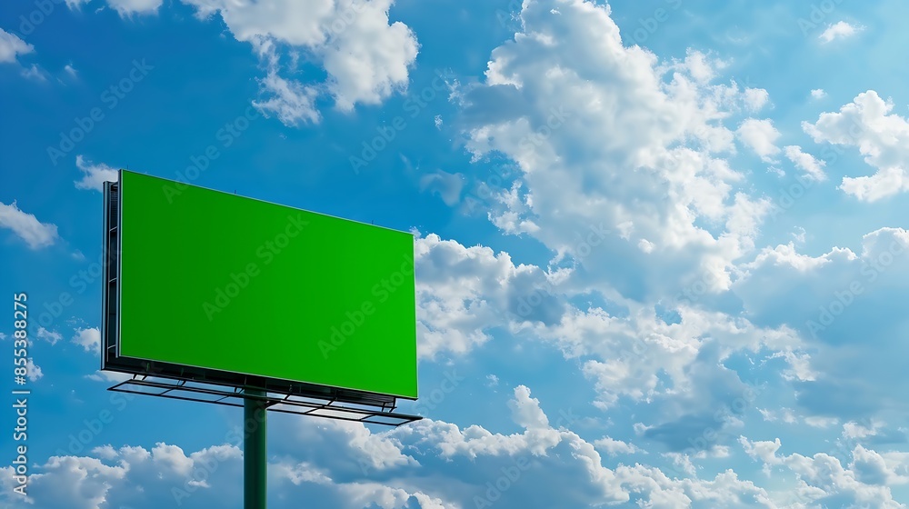 Aufkleber empty billboard with chroma key green screen on blue sky with clouds advertisement concept screen gr