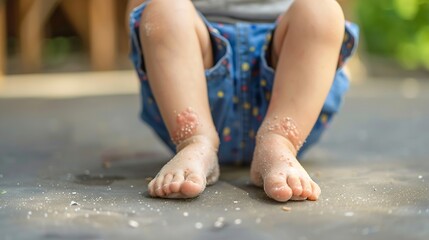 Allergic rash on the legs of the toddler baby boy Red pimples from allergies on the childs body : Generative AI