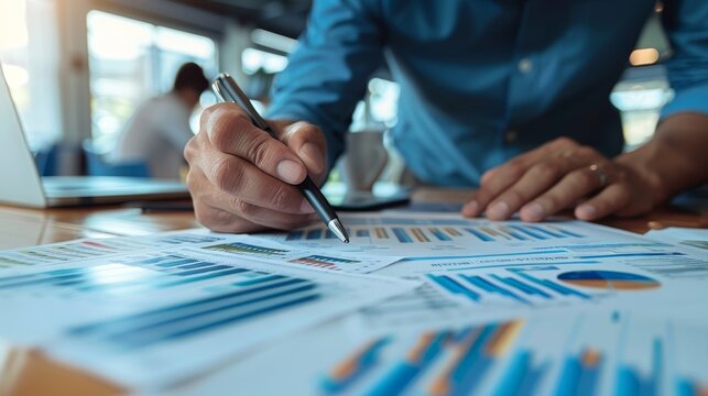 Team Analyzing Financial Data and Marketing Growth Reports for Profit Strategy Collaboration