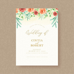 header of watercolor floral element on wedding invitation background