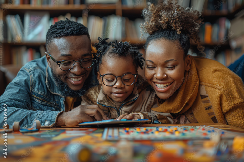 Poster A family playing board games together in the living room. Concept of quality time and togetherness. Generative Ai.