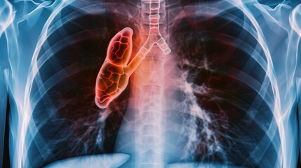Detailed X-ray of the chest with visible lung cancer growth