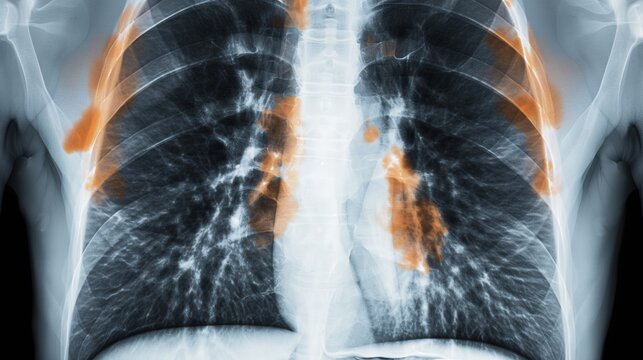 Detailed X-ray of the chest with bilateral pulmonary edema