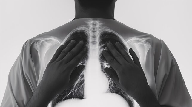X-ray showing pulmonary edema with fluid accumulation in the lungs