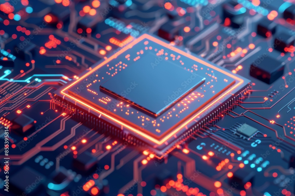 Poster luminous blue circuit board in dark abstract environment with radiant light patterns
